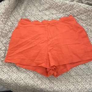 Orange linen shorts with scalloped edge size M